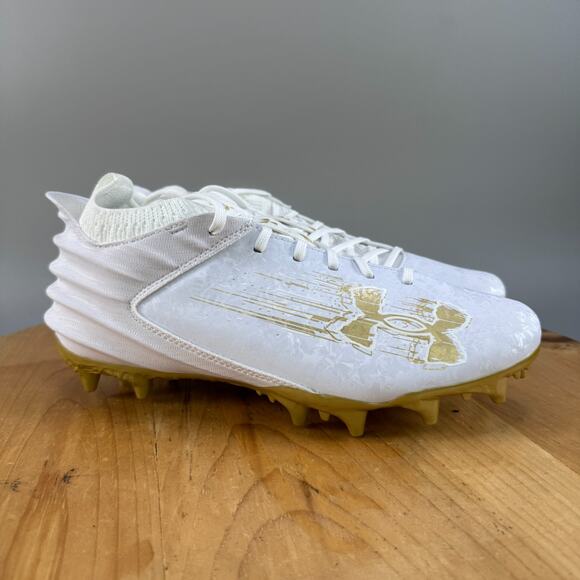 Under Armour Blur Smoke 2.0 MC Suede Mens Size 8.5 Football Cleats White Gold - Picture 1 of 9